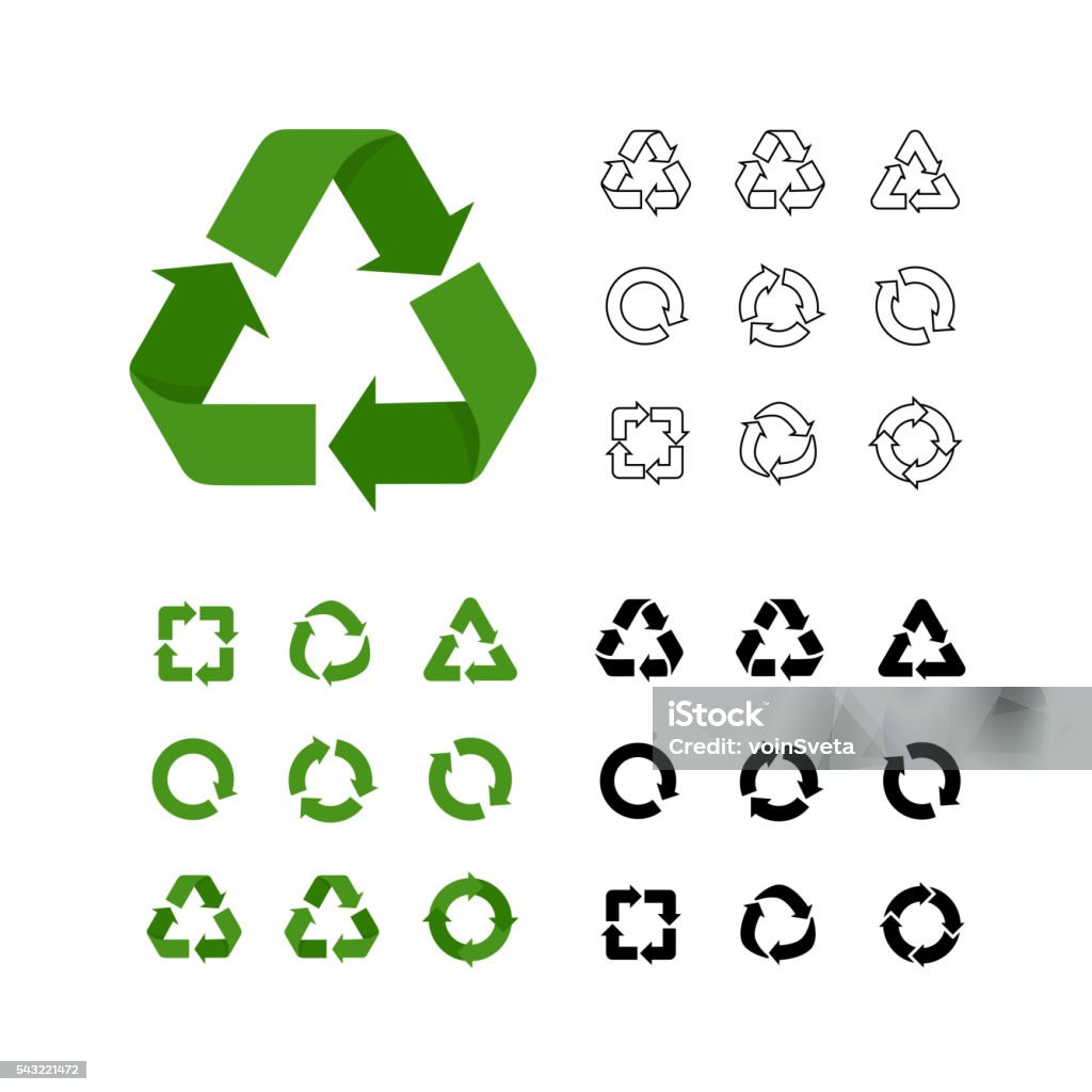 Grande collezione di icone di riutilizzo del riciclo vettoriale varie modalità lineari - arte vettoriale royalty-free di Simbolo del riciclaggio