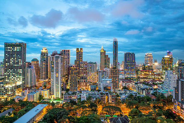 istock Bangkok night view in business district, Thailand. 543221572