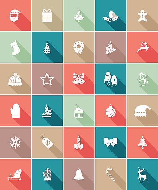 평편 백색과 ui 긴 그림자 웹사이트 크리스마스 아이콘크기 - christmas candle set bow stock illustrations