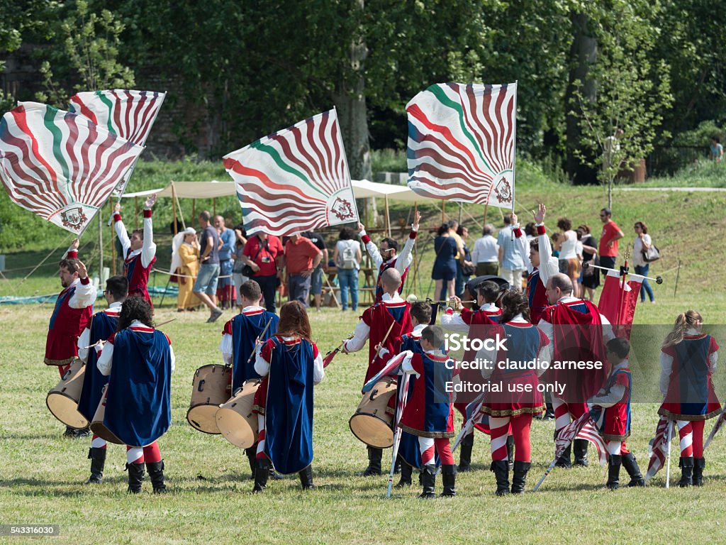 Palio of Legnano Legnano, Italy - June 25, 2016: reenactment of the battle of Legnano between Frederick Barbarossa and Alberto da Giussano. Middle Ages. Army Soldier Stock Photo