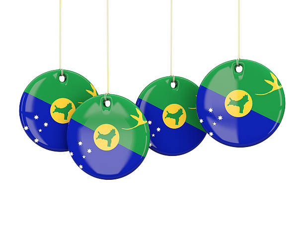 Flag of christmas island, round labels on white. 3D illustration