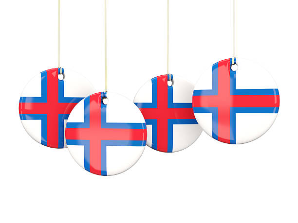 Flag of faroe islands, round labels on white. 3D illustration