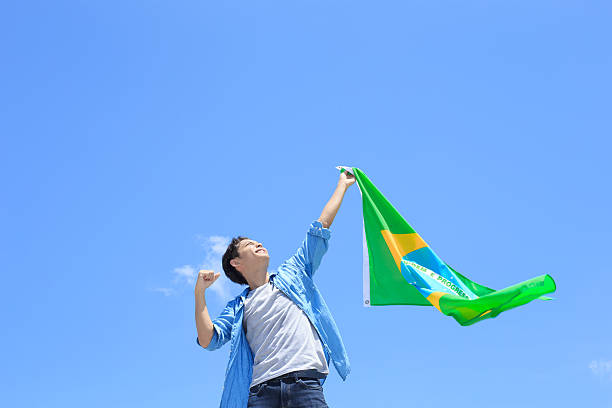 istock Excited man holding brazil flag 543319990