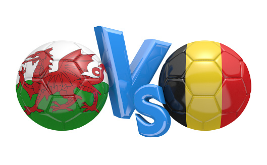 Football match versus concept between Wales and Belgium for a championship tournament.
