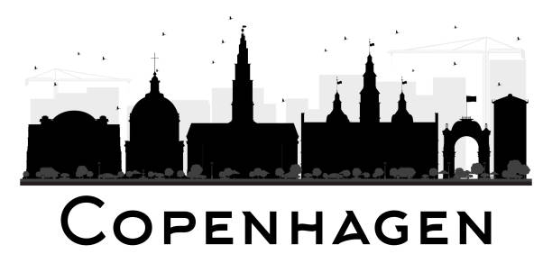 bildbanksillustrationer, clip art samt tecknat material och ikoner med copenhagen city skyline black and white silhouette. - copenhagen business