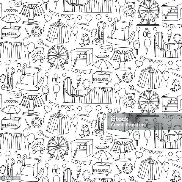 Attraction Doodle Sseamless Pattern Stock Illustration - Download Image Now - Traveling Carnival, Doodle, Rollercoaster