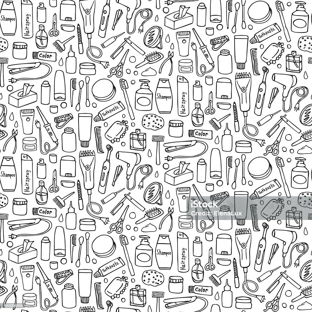 Personal care seamless pattern Personal care seamless pattern on white background. Wallpaper with hygiene and hair salon elements Pattern stock vector