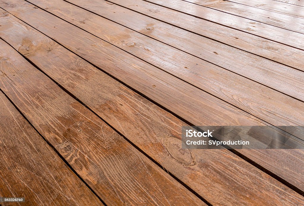 Floor on the terrace closeup Brown on the veranda floorboards close up as background Wood - Material Stock Photo