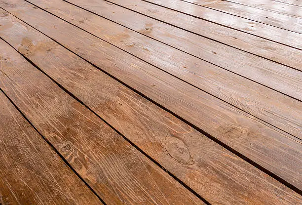 Brown on the veranda floorboards close up as background