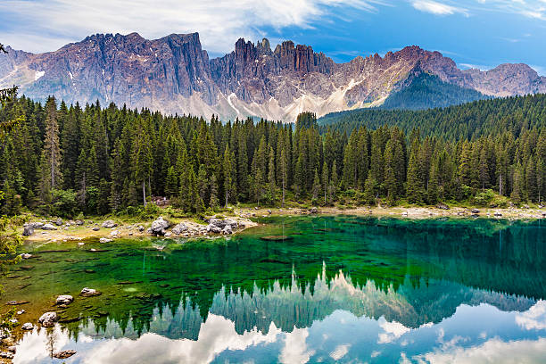 istock Karersee lake at Dolomites in Latemar 543328866