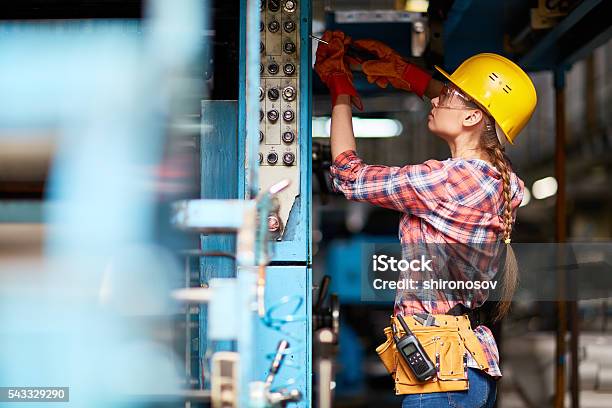 Female Technician Stock Photo - Download Image Now - Electrician, Women, Working