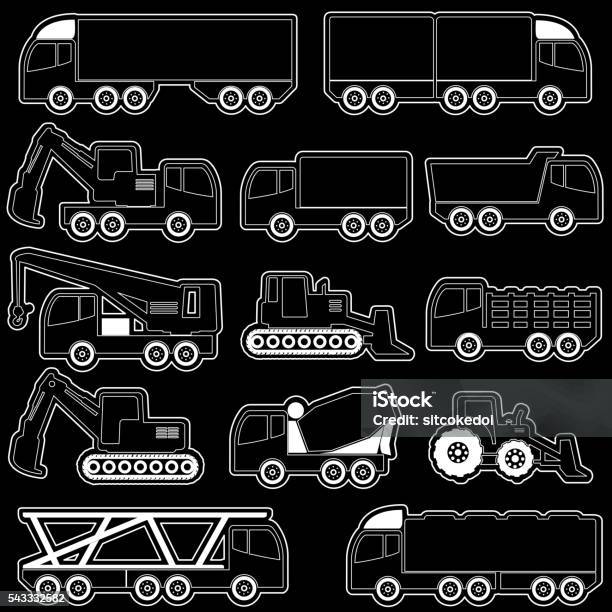 Vector Of Shape Heavy Transportation Stock Illustration - Download Image Now - Front View, Garbage Dump, Loading