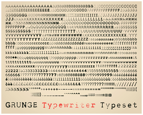 Grunge semisans typewriter font. many alternatives for each glyph