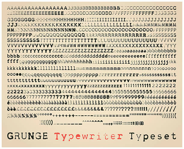 Grunge typewriter typeset Grunge semisans typewriter font. many alternatives for each glyph retro typewriter stock illustrations