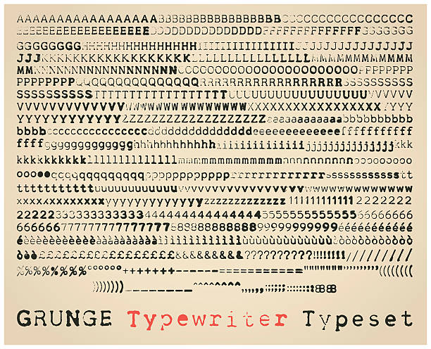 Grunge typewriter typeset Grunge semisans typewriter font. many alternatives for each glyph sans font stock illustrations