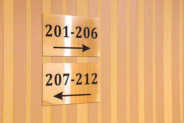 istock Gold metallic hotel sign with room numbers 543339178