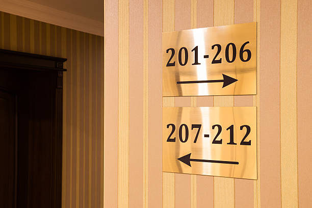 istock Gold colored hotel sign showing room numbers 543339304