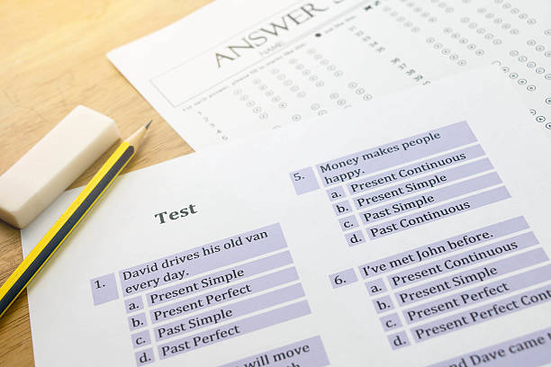 istock english exercise and answer sheet and pencil on table 543341814