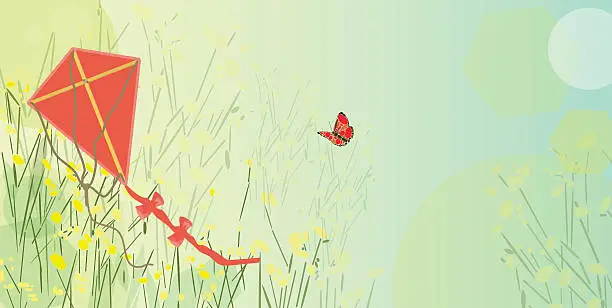 Vector illustration of Kite in a grass