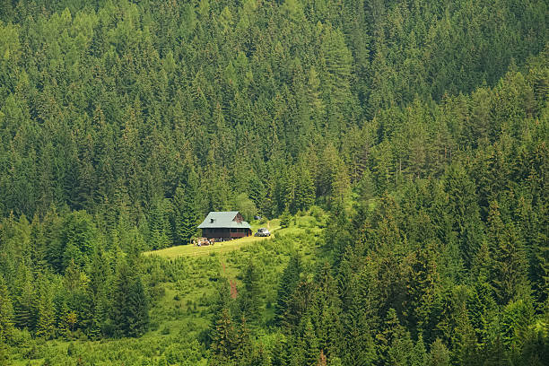 istock Mountain house tourist peoples 543349670