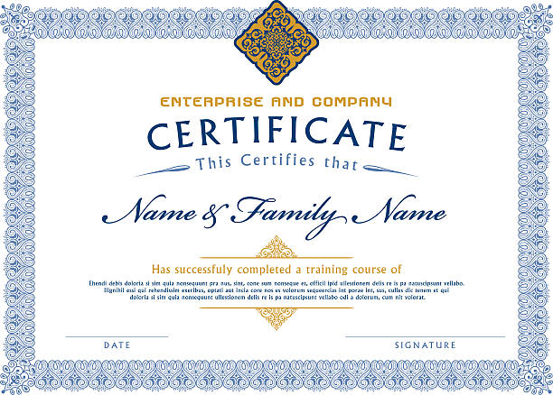 szablon certyfikatu, dyplom - certificate frame vector engraved image stock illustrations