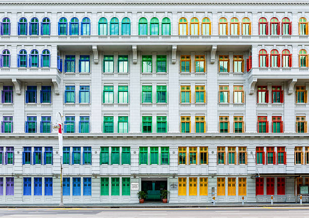 Old Hill Street Police Station in Singapore Old Hill Street Police Station historic building in Singapore. Neo-classical style building with colorful windows. social history photos stock pictures, royalty-free photos & images