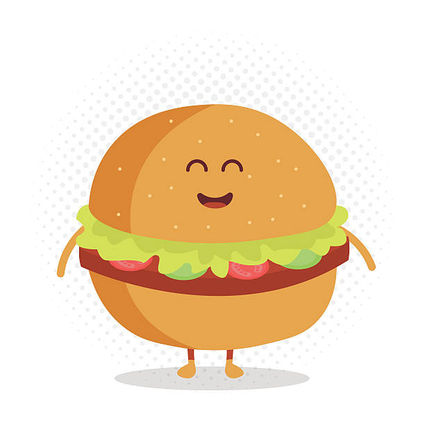 ilustrações de stock, clip art, desenhos animados e ícones de funny cute burger drawn with a smile, eyes and hands. - food smiling human eye facial expression
