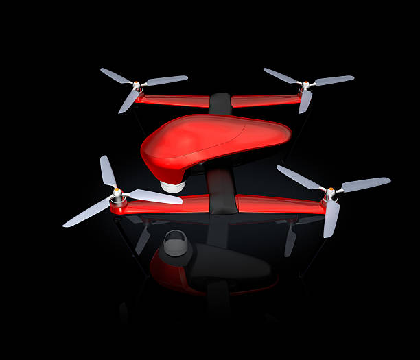 istock Side view of red drone isolated on black background 543353734