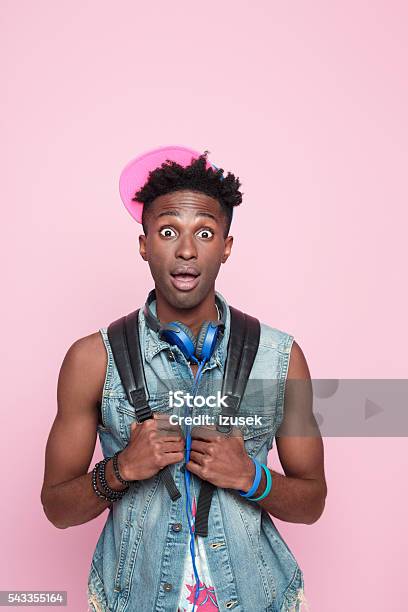 Summer Portrait Of Surprised Afro American Guy Stock Photo - Download Image Now - African Ethnicity, African-American Ethnicity, Men