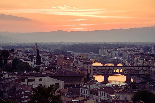 view of Florence and the Arno River stock photo