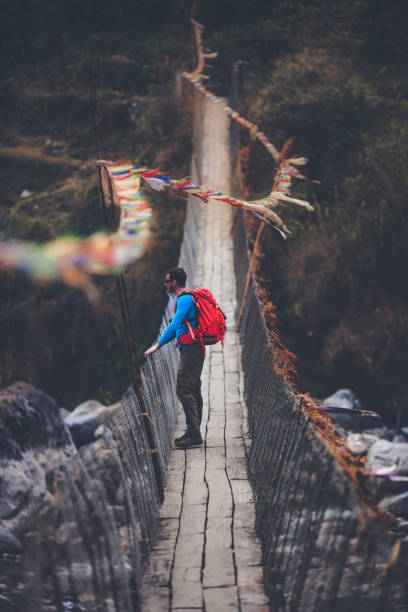 hiking ammirando la vista - himalayas mountain climbing nepal climbing foto e immagini stock