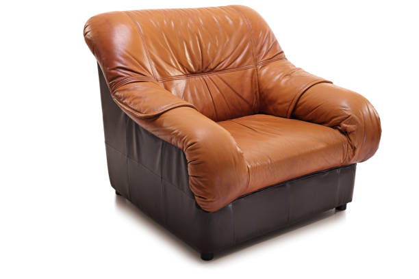 Render image of modern brown leather chair on white background.