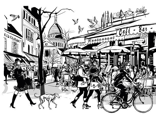 altes café in paris montmartre - journey elegance people traveling architecture stock-grafiken, -clipart, -cartoons und -symbole