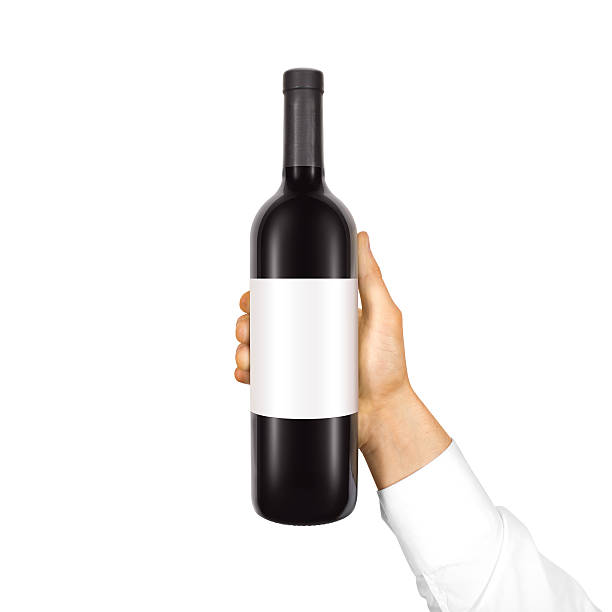 Blank white label mock up on black bottle of red