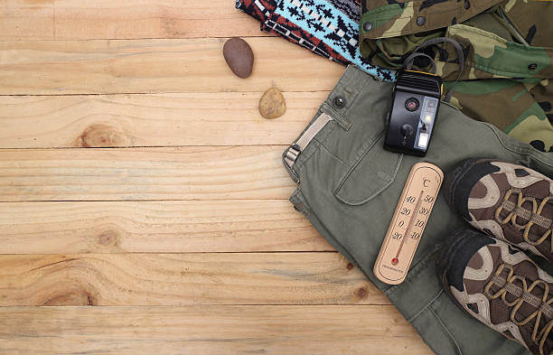 istock Travel accessories set on wooden 543359914