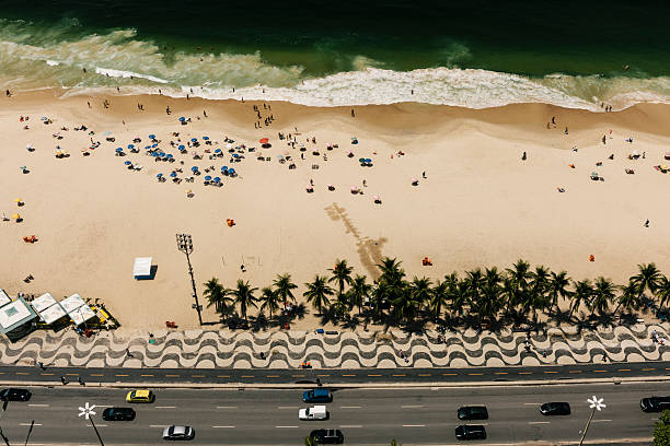 Aerial view of Copacabana Beach, Rio de Janeiro, Brazil Aerial view of Copacabana Beach, Rio de Janeiro, Brazil copacabana rio de janeiro stock pictures, royalty-free photos & images