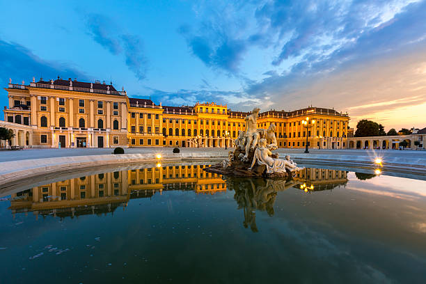 Schonbrunn Palace Vienna, Austria - July 23, 2015: Schonbrunn Palace Vienna Austria at dusk on JULY 23, 2015. Schonbrunn Palace  is a former imperial summer residence located in Vienna, Austria. vienna austria photos stock pictures, royalty-free photos & images