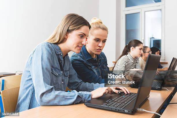 Female Students Learning Computer Programming Stock Photo - Download Image Now - Achievement, Adult, Aspirations