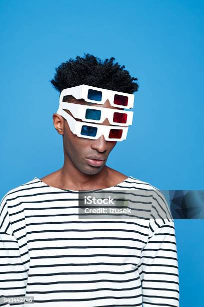 Afro American Guy Wearing 3d Glasses Stock Photo - Download Image Now - 3-D Glasses, Adult, Adults Only