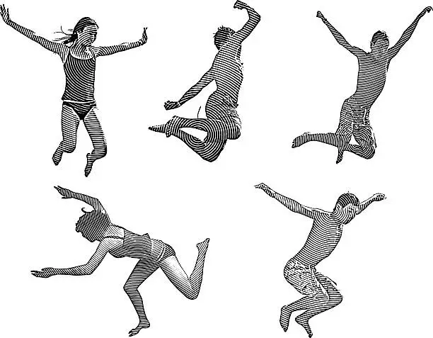 Vector illustration of Happy Asian Kids Jumping