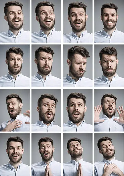 Photo of Set of young man's portraits with different emotions