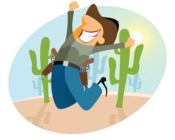 Vector illustration of a funny cowboy jumping