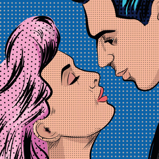 ilustrações, clipart, desenhos animados e ícones de ilustração do estilo pop art de casal beijando. - men retro revival 1950s style comic book