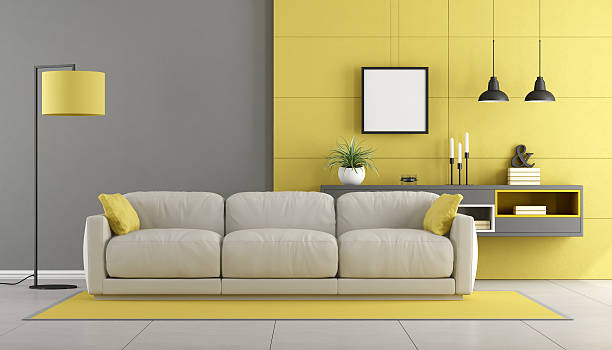 istock Gray and yellow modern lounge 543452028