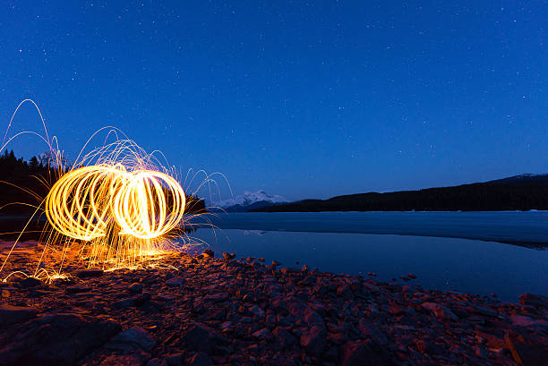istock Burning steel wool near a lake 543455004