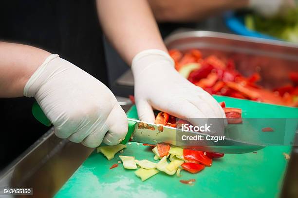 Chopping Peppers Stock Photo - Download Image Now - Food, Protective Glove, Chopping Food