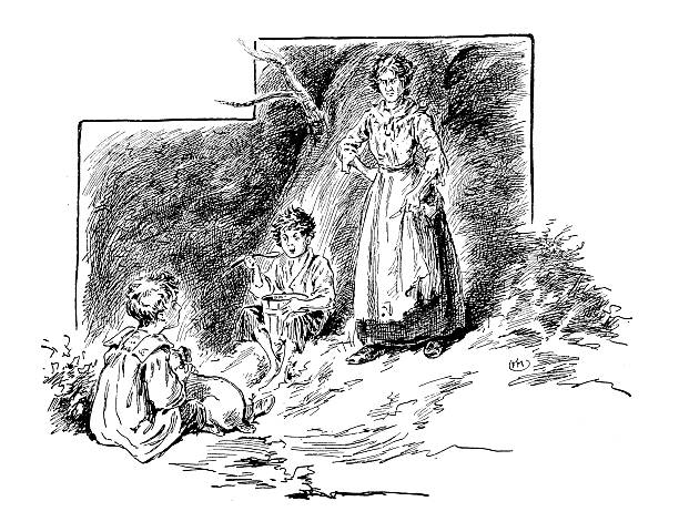 istock Antique children's book comic illustration: woman with children 543455216