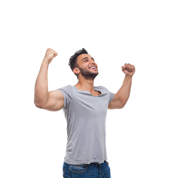 istock Casual Man Excited Look Up Happy Smile 543455750