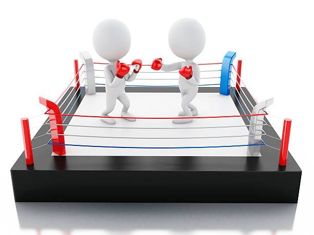 3d duas pessoas brancas lutando no ringue - boxing boxing ring rope three dimensional shape - fotografias e filmes do acervo