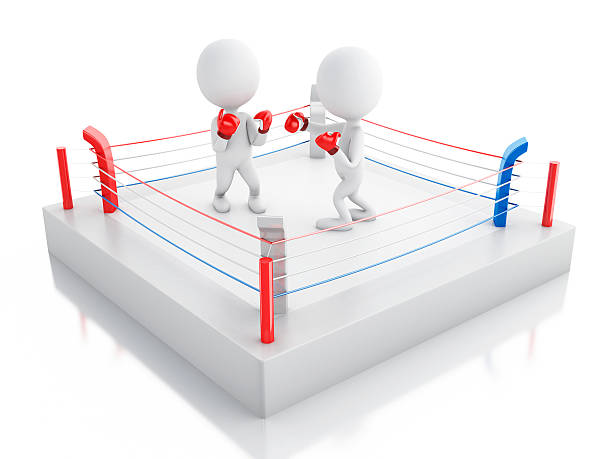 3d duas pessoas brancas lutando no ringue - boxing boxing ring rope three dimensional shape - fotografias e filmes do acervo